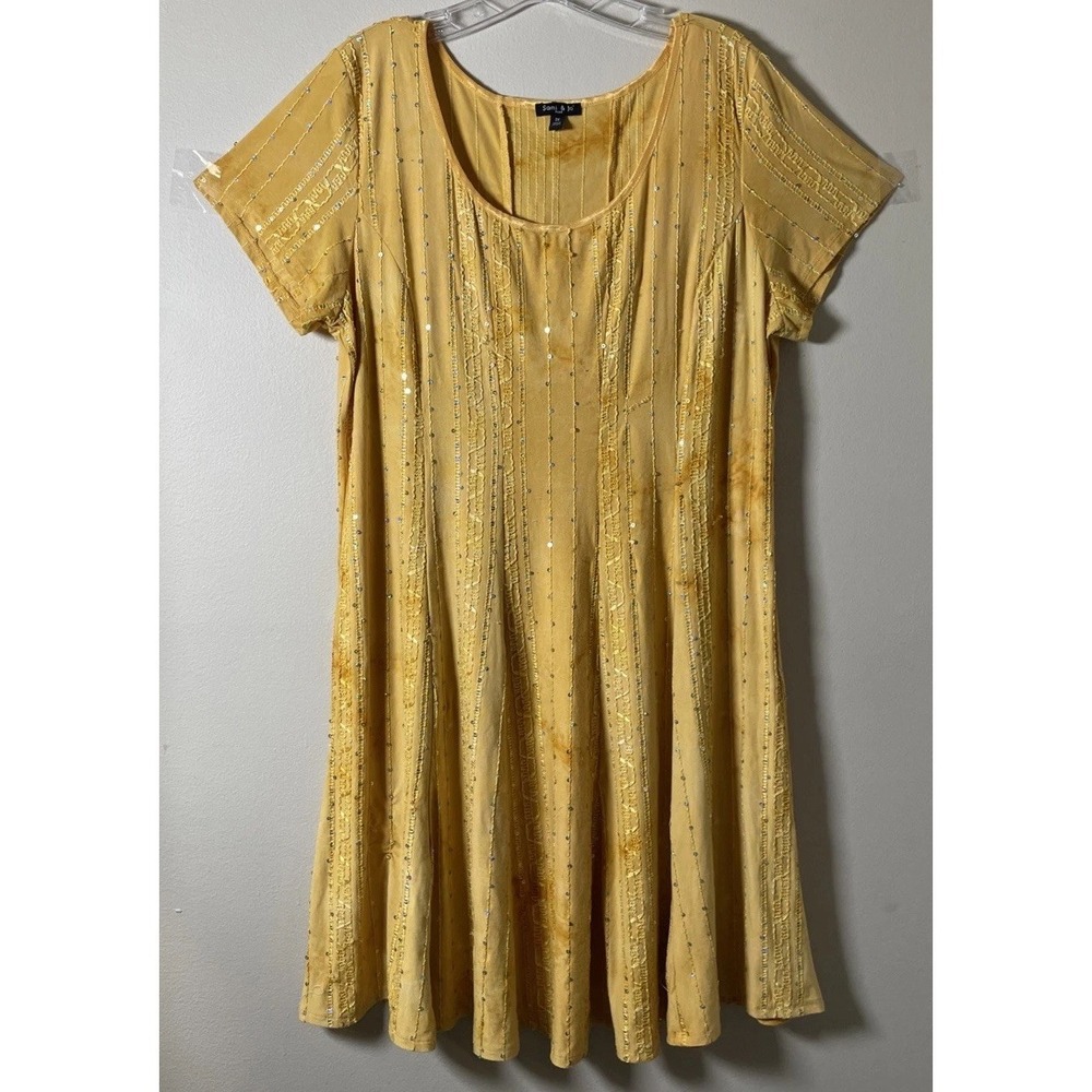 Sami& Jo Plus Women's 2X Marigold Tye Dye Sequins Embroidered Dress